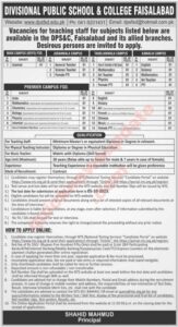 Jobs in 2023 for Divisional Public Schools & Inter Colleges in Model Town Faisalabad